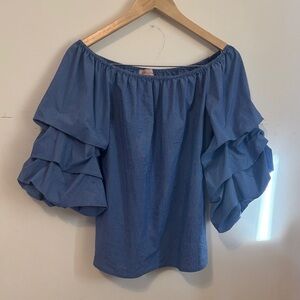 Philosophy Blue Ruffle Sleeve Blouse